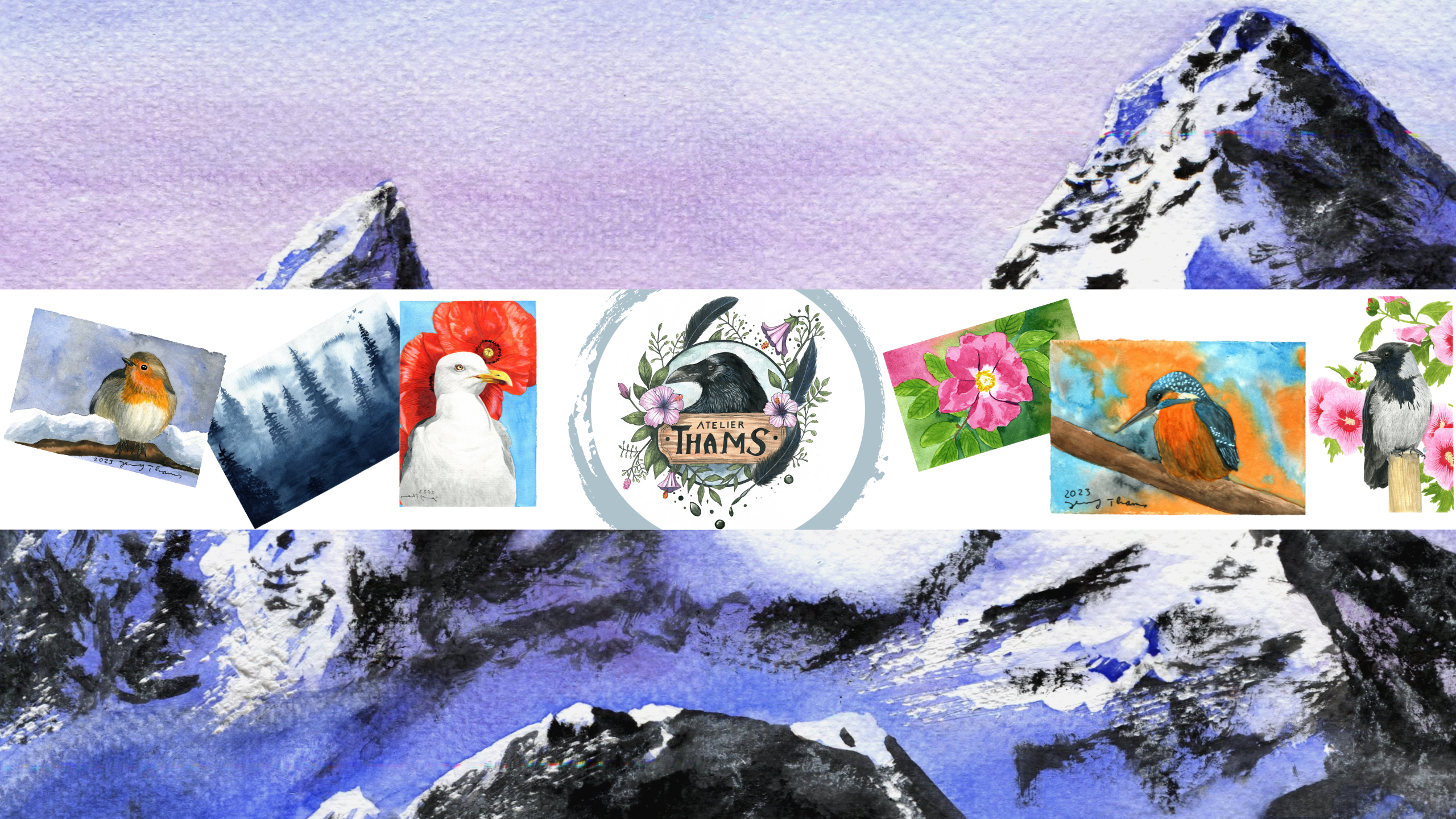 Home Aquarell-Bilder als Headerbild für Atelier Thams